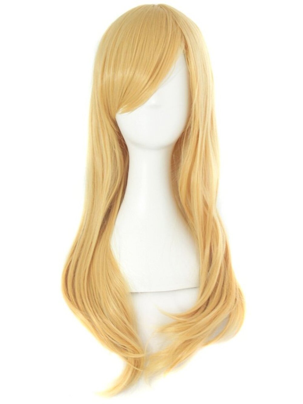 Women Orange Yellow 24 Inch Heat Resistant Long Side Bang Wavy Curly Cosplay Wig